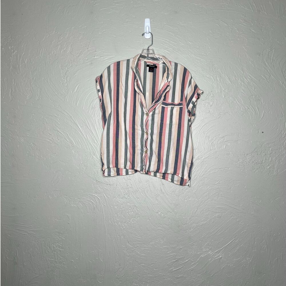 Madewell Women's Small Striped Button Up Shirt Pink Blue